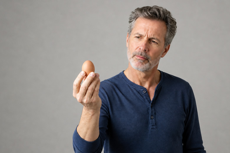 Man studying an egg