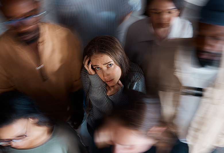 Woman Feeling Anxious in a Crowd